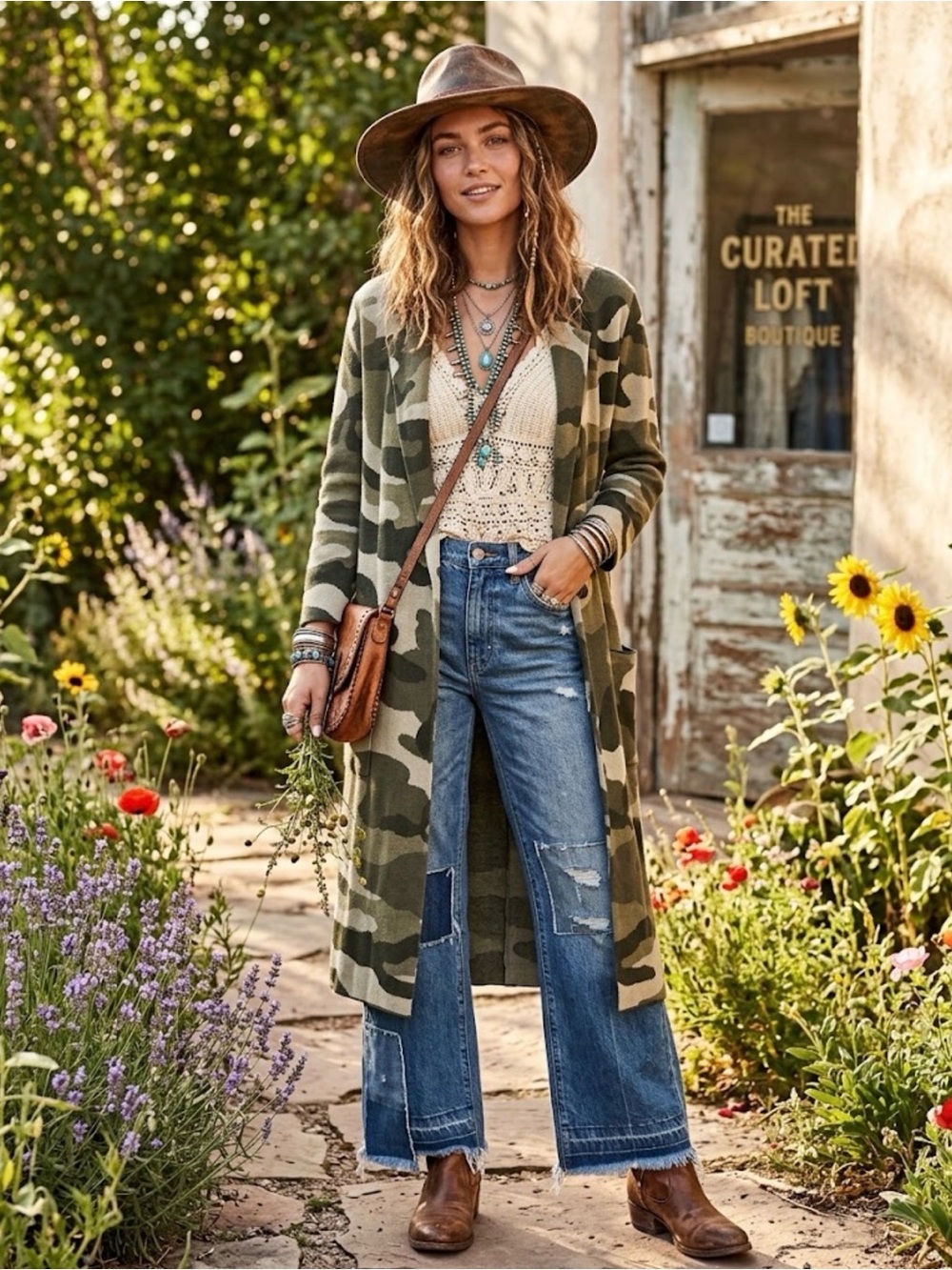 Maeve Anthropologie Camo Knit Duster Cardigan Jacket Camouflage Long Blazer M